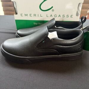 New Emeril Lagasse Men’s Court Royal Black Leather Slip-On Work Shoes 7.5